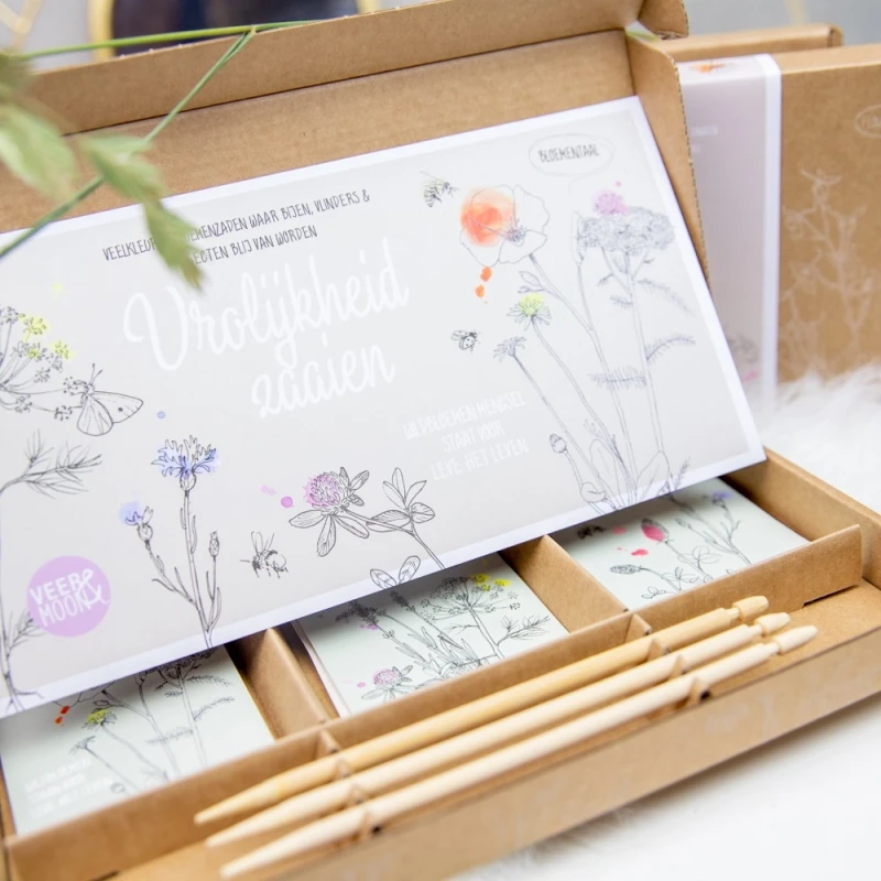 Bloemzaadjes in leuke zakjes met tekst in giftbox!