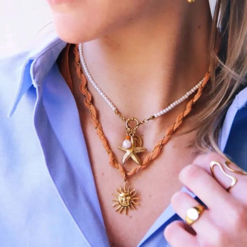 Zomerse parelketting met zeester, schelp en oranje facetsteentje - Verrasjelief