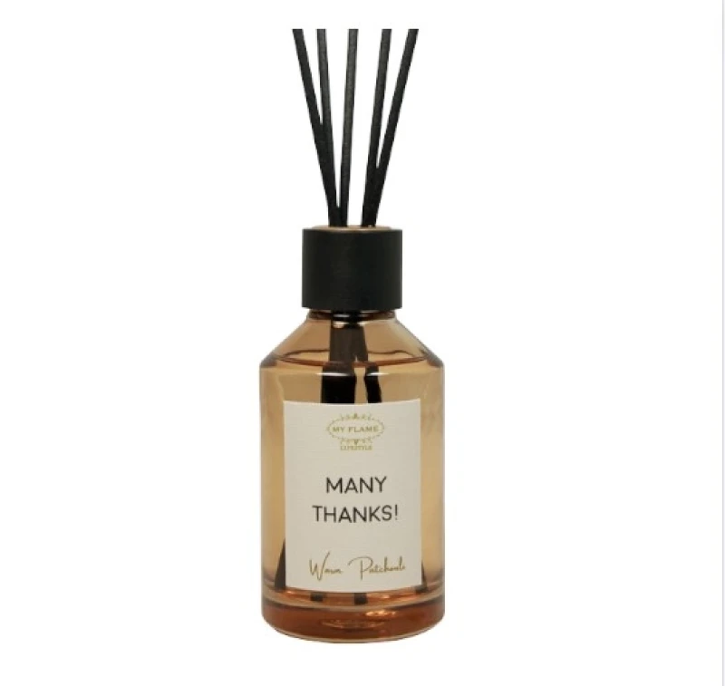 Geurstokjes in mooi flesje 'Many Thanks!'