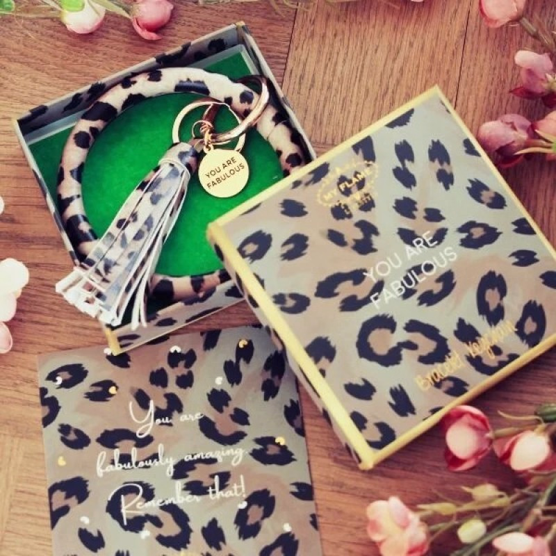 Vegan leren pols sleutelhanger in luxe giftbox