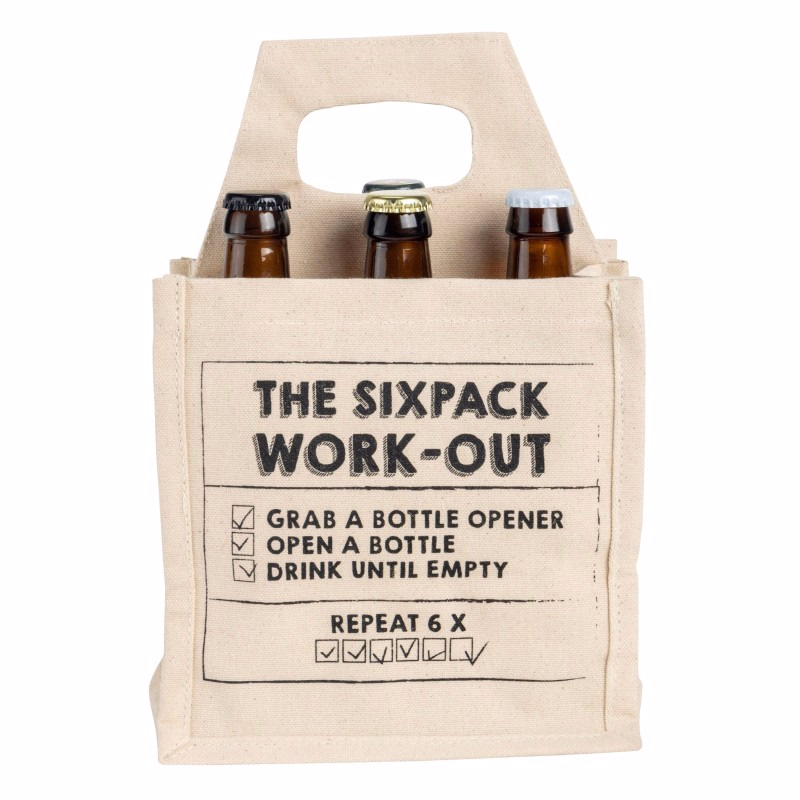 Origineel 'The sixpack work-out' canvas biertasje - Verrasjelief