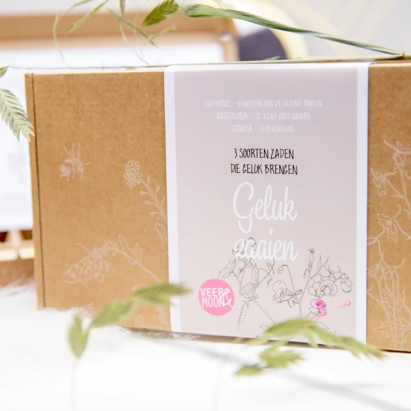Bloemzaadjes in leuke zakjes met tekst in giftbox!