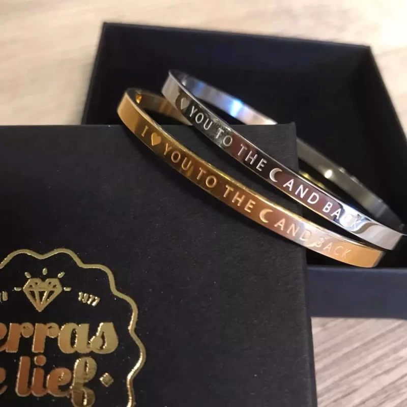 Armband 'I love you to the moon and back' of 'you are one in a million' in zilver of goud - Verrasjelief