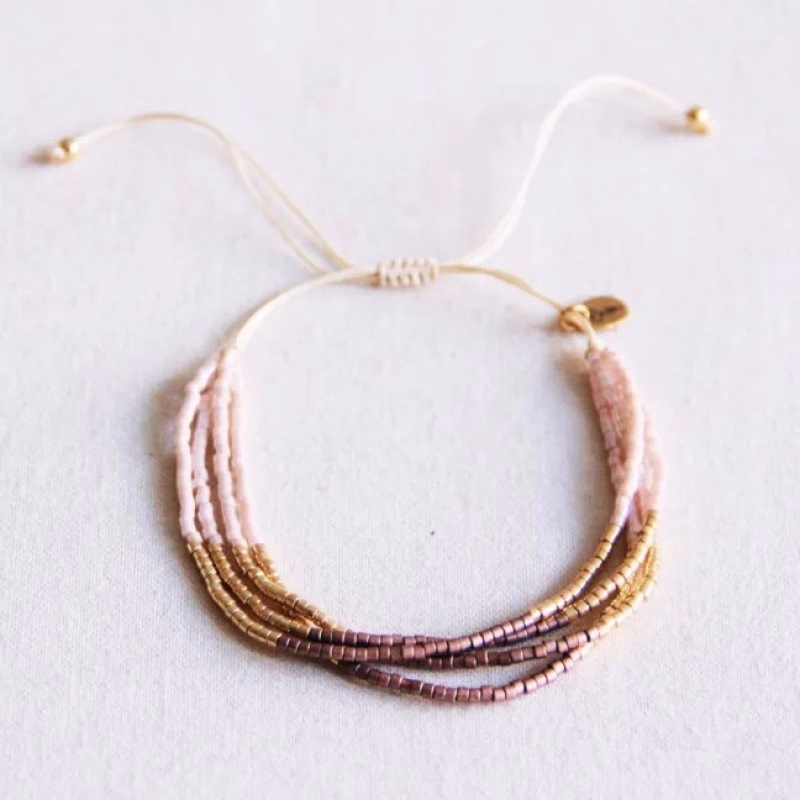 Prachtig vierdubbel nude, taupe en goldplated Miyuki armbandje - Verrasjelief