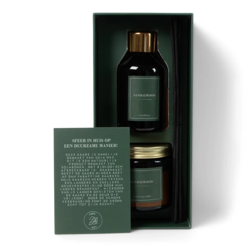 Sandalwood giftset met kaars en geurstokjes