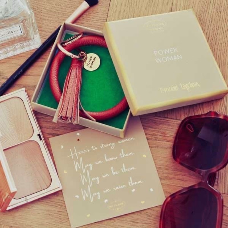 Vegan leren pols sleutelhanger in luxe giftbox
