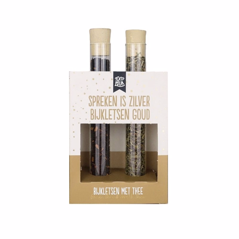 100% Leuke thee en koekjes giftset 'Zilver is spreken, bijkletsen is goud' - Verrasjelief
