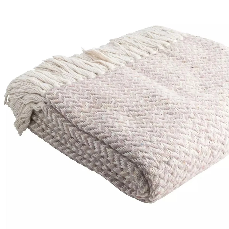 Zachte beige plaid met visgraat motief
