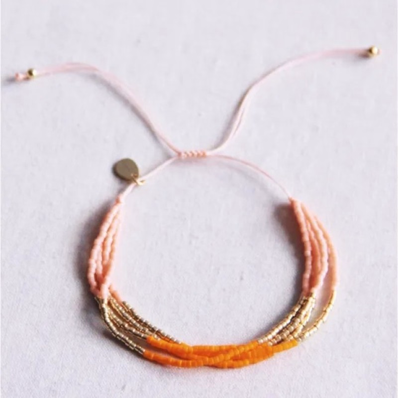 Prachtig vierdubbel zalm, oranje en goldplated Miyuki armbandje - Verrasjelief