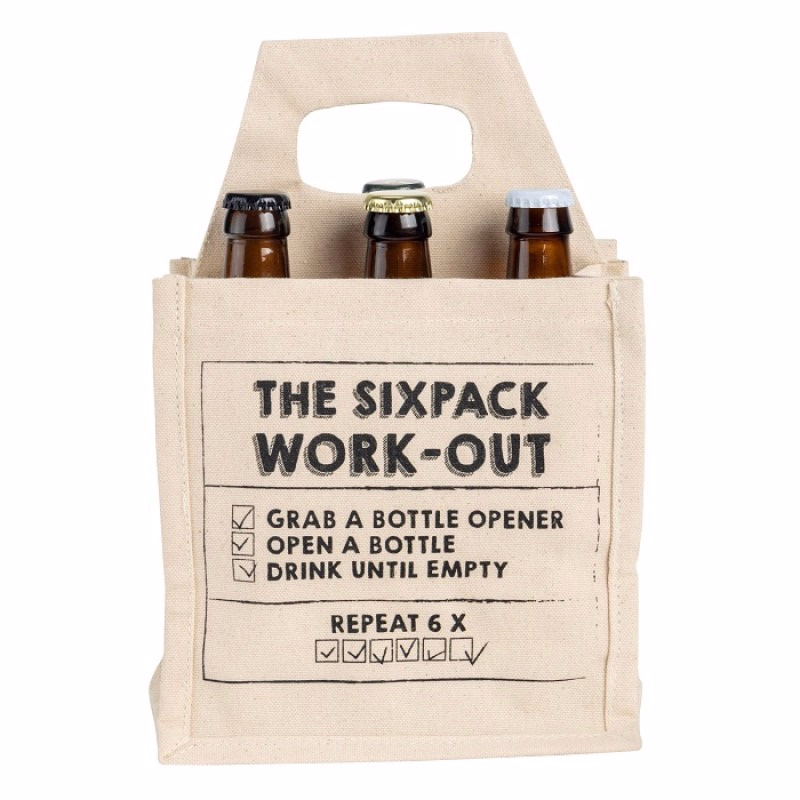 Origineel 'The sixpack work-out' canvas biertasje - Verrasjelief