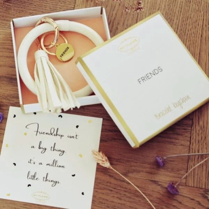 Vegan leren pols sleutelhanger in luxe giftbox