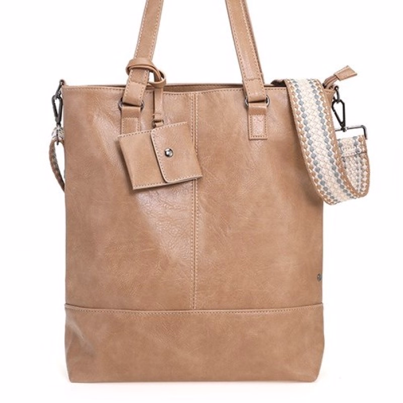 Royale  camel shopper met extra schouderband