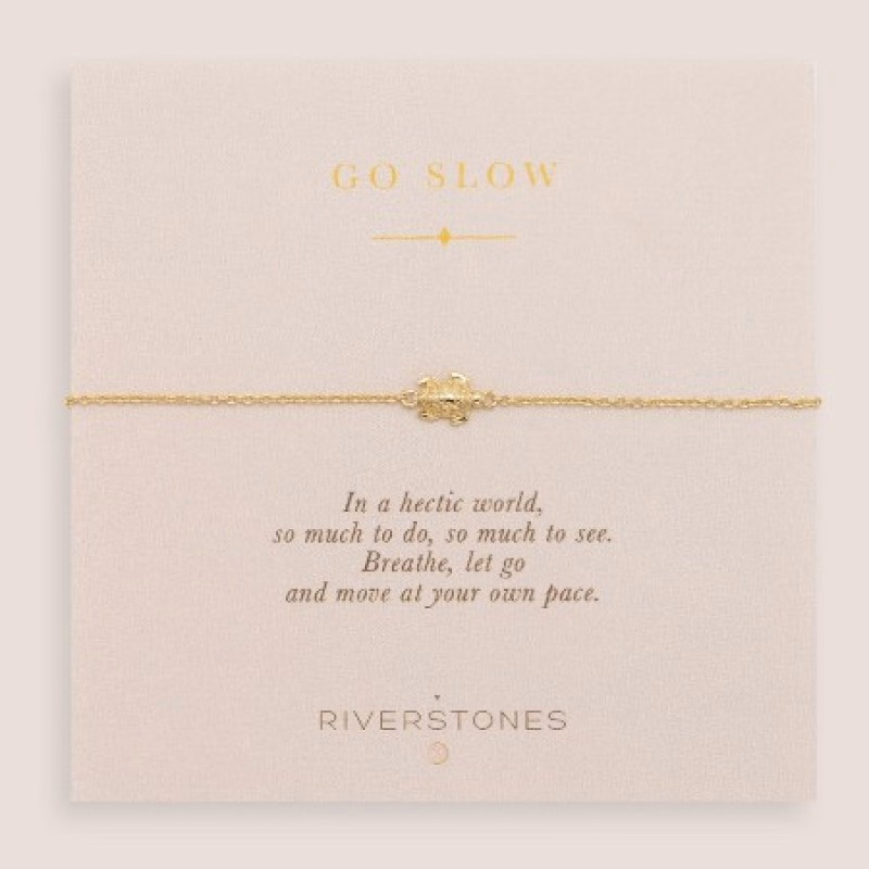 Verguld armbandje 'Go Slow' met schildpadje
