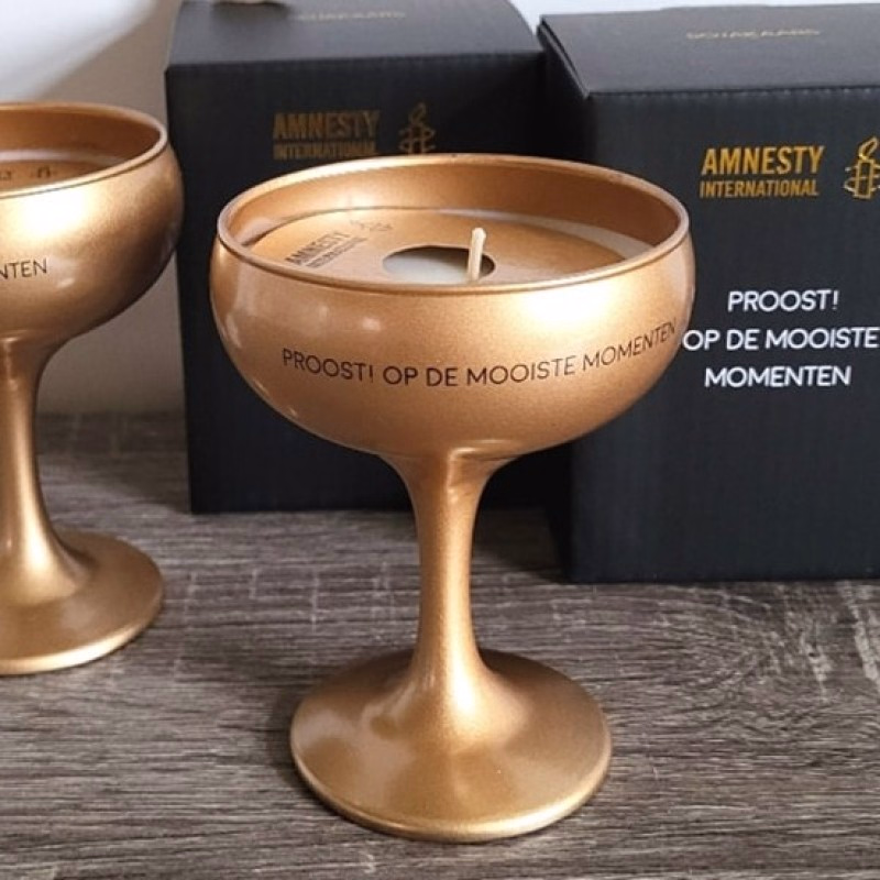'Proost op de mooie momenten' feestelijke kaars in champagneglas - Verrasjelief