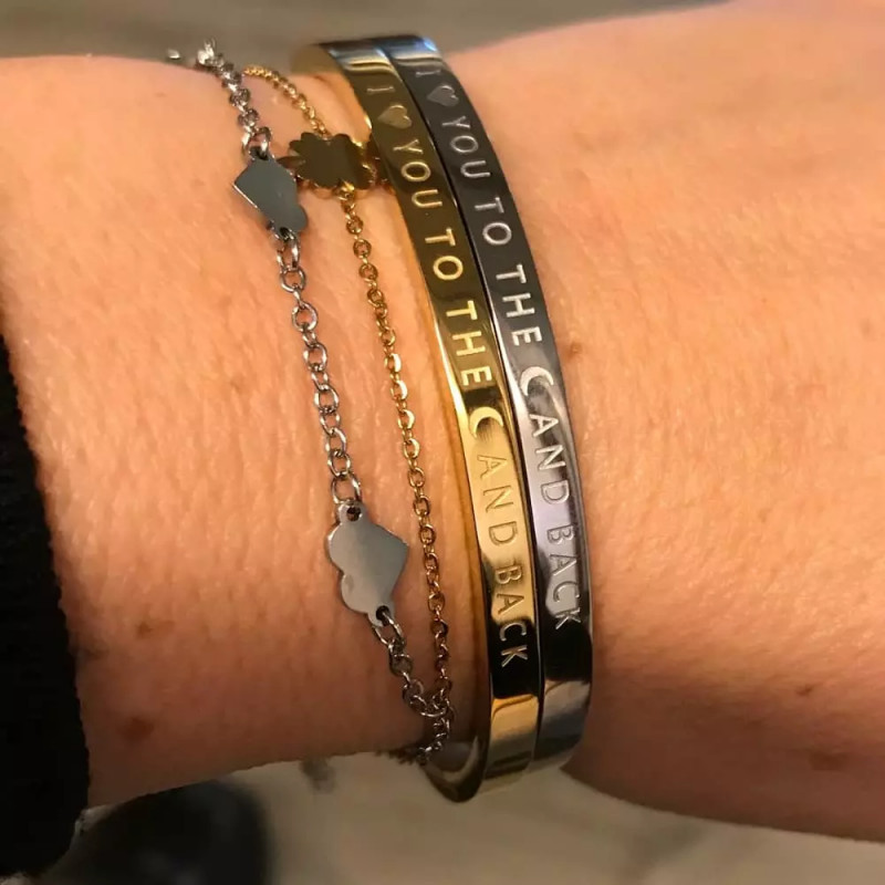 Armband 'I love you to the moon and back' of 'you are one in a million' in zilver of goud