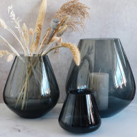 Zwarte of taupe glazen vaas en windlicht in vier afmetingen
