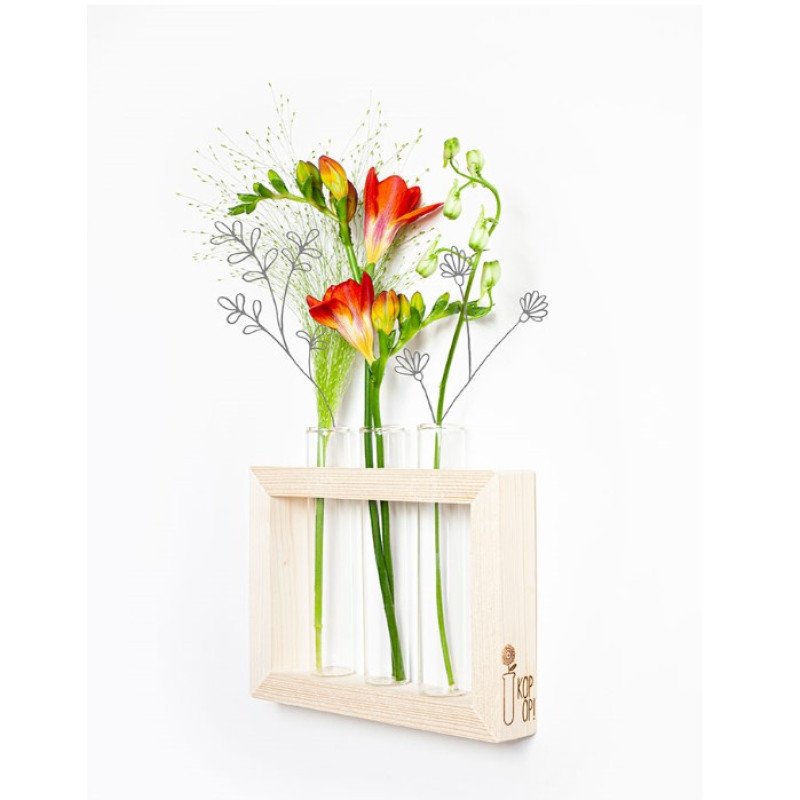 Schattige bloemvaasjes met zaadjes in houten frame