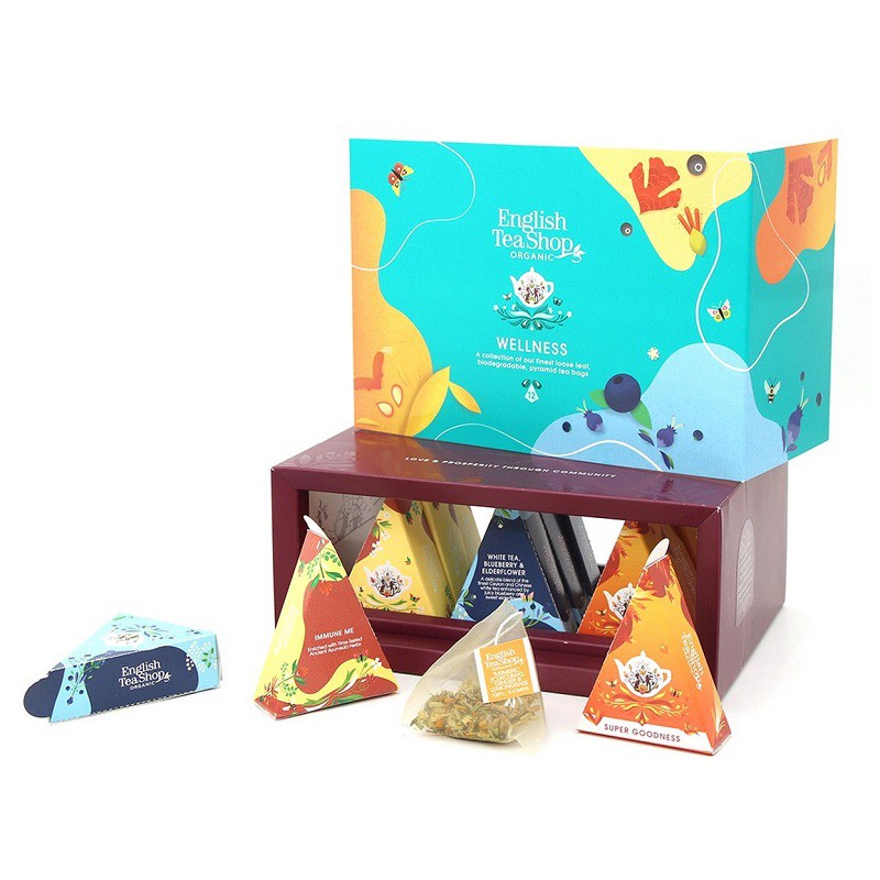 Giftbox met 12 luxe organische wellness thee pyramides