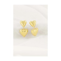 oorbellen 2 hartjes- goud - oorbellen- oorhangers- oorbellen 3d hart