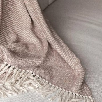 Zachte beige plaid met visgraat motief