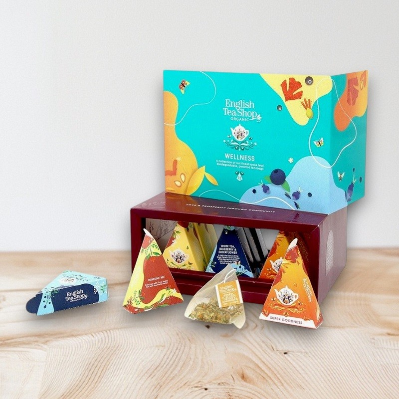 Giftbox met 12 luxe organische wellness thee pyramides